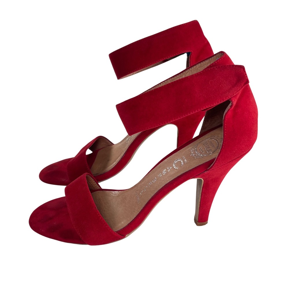 Jeffrey Campbell Red Suede Ankle Strap Sandal Heels Going Out Glam Coquette Sz 9